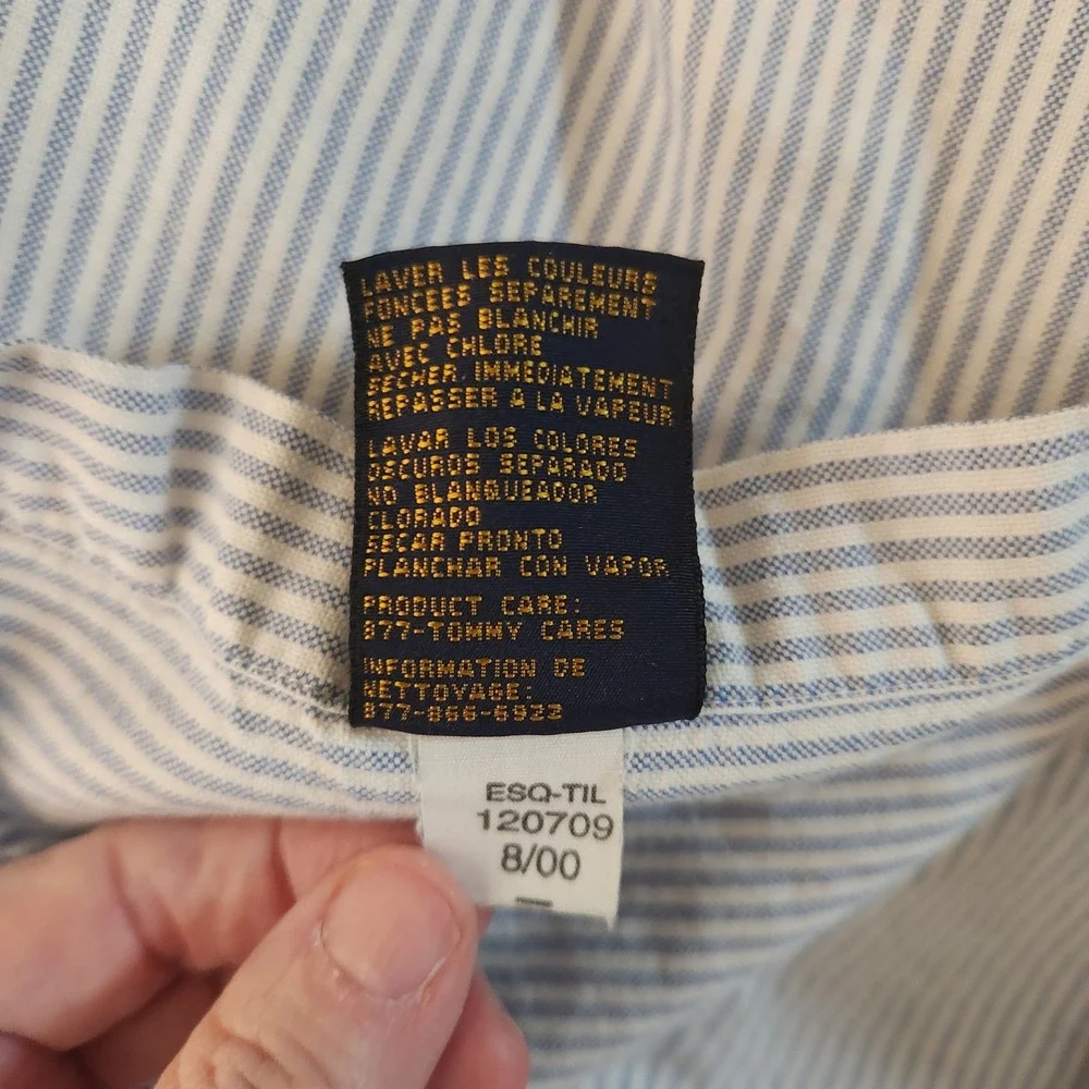 Tommy Hilfiger Men's Blue White Striped Button Down Shirt‎ L Vintage  Y2K - Picture 8 of 8